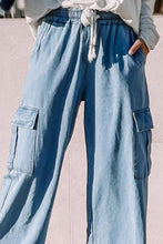 Load image into Gallery viewer, Wide Leg Chambray Cargo Jeans
