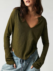 Notched Long Sleeve T-Shirt