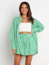 Load image into Gallery viewer, Striped Dropped Shoulder Shirt and Shorts Set
