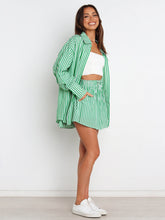 Load image into Gallery viewer, Striped Dropped Shoulder Shirt and Shorts Set

