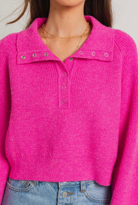 Le Lis Ribbed Crop Sweater, Fuchsia