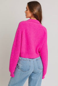 Le Lis Ribbed Crop Sweater, Fuchsia