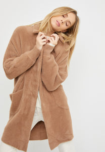 Long Fuzzy Coat, Taupe