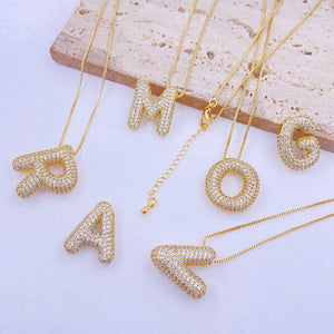 Rhinestone Bubble Initial Necklace A-K