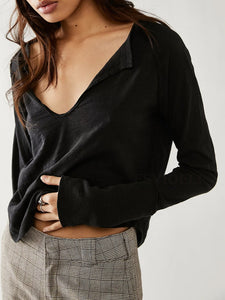 Notched Long Sleeve T-Shirt