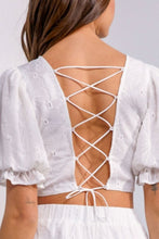 Load image into Gallery viewer, Floral Embroidered Back Lace Up Crop Top
